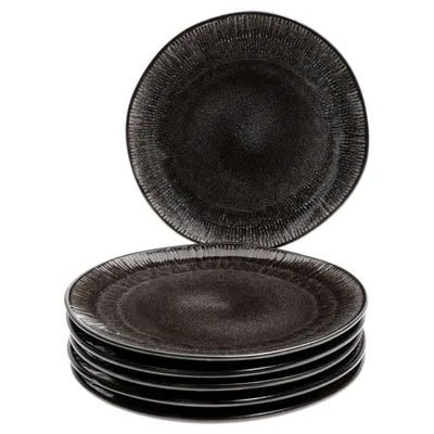Zdjęcie produktu dla Reactive Glaze Black Zestaw 6 talerzyków do ciasta 6 osób Czarne talerzyki śniadaniowe