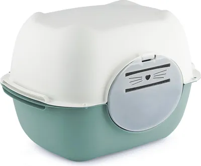 Produktbild von Rotho Katzentoilette mit Haube Bella – 56 x 39,5 x 38 cm – Katzenklo mit Schwingtür und Aktivkohlefilter – geruchsdicht & aus recyceltem Kunststoff