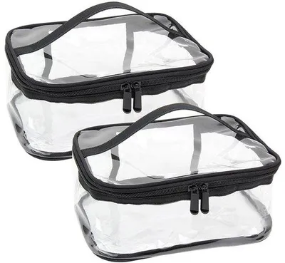 Zdjęcie produktu dla Ibenzoa® Przezroczyste etui kosmetyczne, zestaw 2 sztuk, wykonane z wodoodpornego PVC, organizer podróżny z zamkiem i uchwytem, wymiary: 23,5 x 17,5 x 11 cm