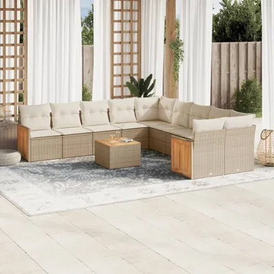 Produktbild von "2024"cloris 11-tlg. Garten-Sofagarnitur mit Kissen Beige Poly Rattan - Gartenmöbelgarnituren CHY23397638