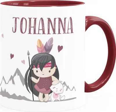Produktbild von Kindertasse Boho Indianerin personalisierte Namenstasse für Kinder Mädchen SpecialMe® inner-bordeaux Keramik-Tasse