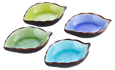 4er-Set Keramik-Dipschalen, Blattform, 6x3x11 cm