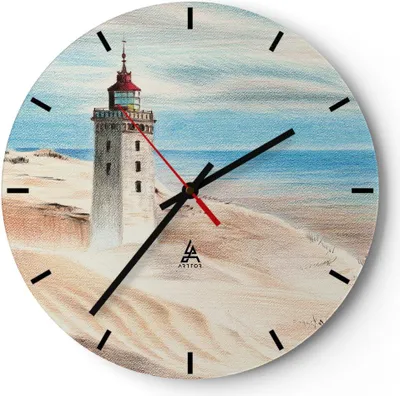 Produktbild von Wanduhr - Rund - Glasuhr - Laterne Meer Bild - 30x30cm - Schleichendes Uhrwerk - Lautlos - zum Aufhängen bereit - Dekoration Modern - Wanddekoration aus Glas - C3AR30x30-4764