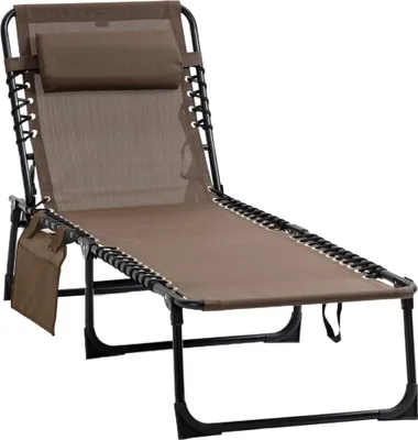 Produktbild von Sonnenliege klappbar Gartenliege mit Kopfkissen, Seitentasche, Liegestuhl mit 5-Fach verstellbare Rš¹ckenlehne, wetterfeste Campingliege bis 120 kg belastbar, fš¹r Garten Strand Pool, Braun