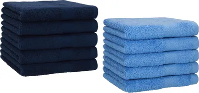 Image de Betz Lot de 10 Serviettes d'invité Taille 30x50 cm 100% Coton Premium Couleur Bleu foncé et Bleu Clair