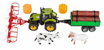 Produktbild von Idena 40017 Traktor Set Holzanhänger, Strohwender, Strohballen