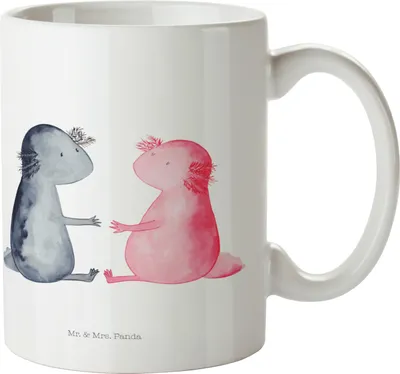 Produktbild von Mr. & Mrs. Panda Kaffeebecher Axolotl Liebe - Weiß - Geschenk, bedruckt, Valentinstag, Kaffeetasse, Bedruckte Tasse, Keramiktasse, Lurch, Geschenktasse