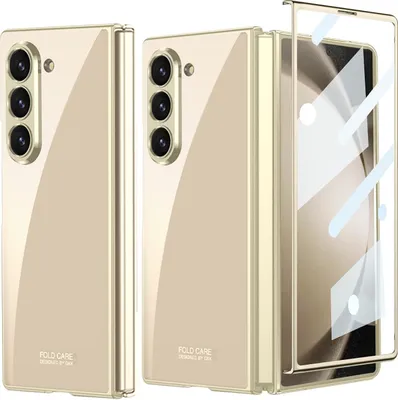 Image de Étui pour Samsung Galaxy Z Fold 6 Étui transparent en électroplatine avec protection d'écran intégrée Or