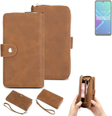 Produktbild von K-S-Trade Handyhülle Schutzhülle kompatibel mit Wiko Y82 & Portemonnee Tasche Handytasche Case Etui Geldbörse Wallet braun (1x)