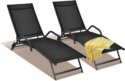 Imagen del producto de Conjunto de 2 tumbonas, sillas reclinables con respaldo ajustable, aptas para uso en jardín y con capacidad de hasta 160 kg. Ideales para jardín, playa y piscina