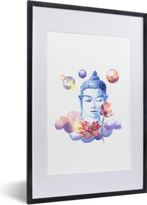 Produktbild von MuchoWow® MuchoWow® Gerahmtes Poster Buddha - Gesicht - Blau 40x60 cm - Poster mit zchwarzem Bilderrahmen - Poster in Rahmen