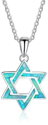 Produktbild von JEVLUH Blauer Opal David Stern Halskette,Kristall Feuer Opal Hexagramm Halsband