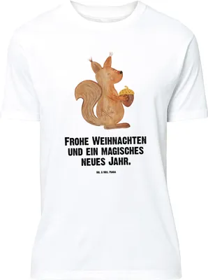 Produktbild von Mr. & Mrs. Panda Größe XL T-Shirt Eichhörnchen Weihnachtszeit - Weiß - Geschenk, Guten Rutsch, Weihnachten, Vogel, Weihnachtsgruß, Frohe, mit Spruch, Tshirt, Neujahr