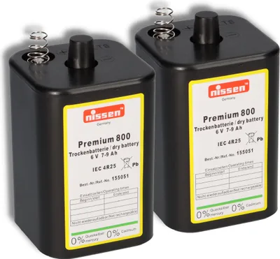 Produktbild von 2x Nissen 4R25 Premium 800 - 6V 7-9Ah 6 Volt Hochleistungs- Blockbatterie für z.B. Baustellenleuchte / Baustellenlampe / Blinklampe/ Handscheinwerfer
