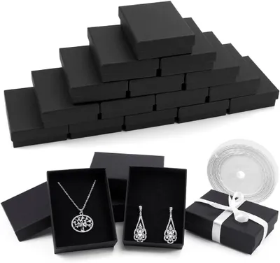 Produktbild von Schmuckschatulle, 12 Stück Schmuckschachteln aus Pappe-9 x 7 x 3 cm Geschenkschachtel Schmuck Kleine Schmuckkästchen mit Schaumstoffeinlagen für Ohrringe, Halsketten, Armbänder, Ringe