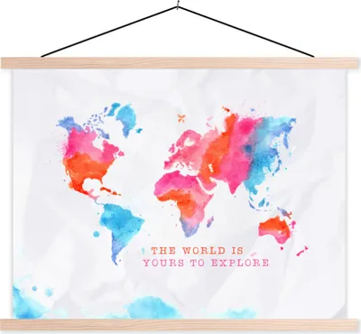 Produktbild von MuchoWow® Textilposter Weltkarte - Sprichwort - Motivation - Reisen 40x30 cm mit holzfarbenen Rahmen - Bilder