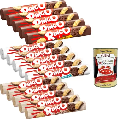 Produktbild von Italian Gourmet Ringo Kekse Sortiment - 15 x 5er Packungen – Cacao, Vanille, Haselnuss Ein Genuss in verschiedenen Geschmacksrichtungen!+ Italian Gourmet Polpa