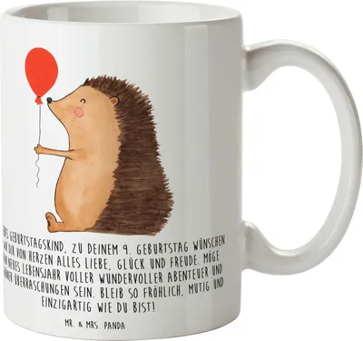 Produktbild von Mr. & Mrs. Panda Teepott 9. Geburtstag Glück - Weiß - Geschenk, 9 Jahre, Becher, Kindergeburtstagsparty, mutig, Kaffeebecher, Überraschungen, Happy Birthday, Keramiktasse