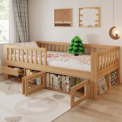 Produktbild von Kinderbett Stauraumbett, mit Schublade & zweiflügeligem Schrank 90x200cm