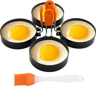 Produktbild von 4 Eier Ringe 9 cm Spiegelei Form Edelstahl Ei Ring mit Bürste für Muffins Omeletten