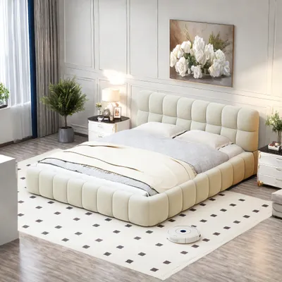 Produktbild von ProximaX Polsterbett 140x190 cm – Doppelbett mit Lattenrost, gepolstertem Kopfteil & Seiten, Leinen, Beige