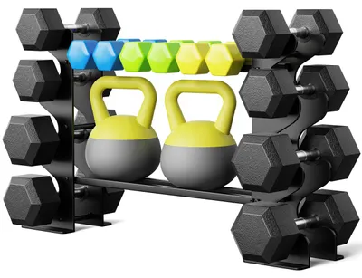 Immagine prodotto di Supporto compatto per manubri, ideale per la palestra domestica, con 4 livelli per riporre i pesi