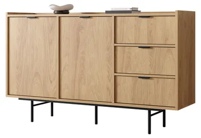 Produktbild von MIRJAN24 Sideboard Edison 2D3S, Stilvoll Wohnzimmer, Sideboard mit zwei Drehtüren und drei Schubladen (Farbe: Eiche Hickory)