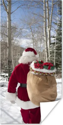 Produktbild von MuchoWow® Poster Der Weihnachtsmann geht mit einem Sack voller Weihnachtsgeschenke durch einen Wald 60x120 cm - Wandschmuck