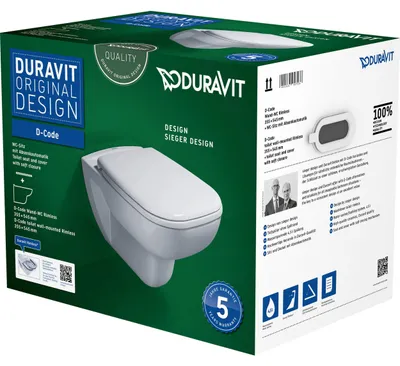 Image de Duravit Pack WC suspendu D-Code 457009 - cuvette Rimeless + abattant frein de chute - Blanc