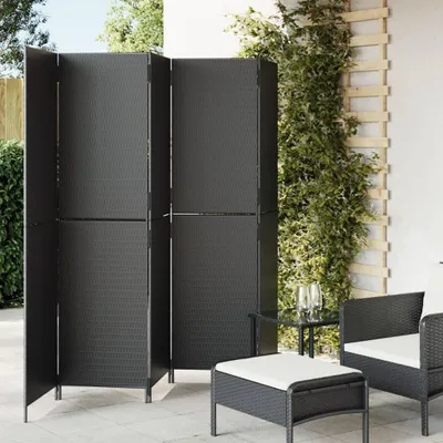 Obrázek produktu pro Dělicí stěna 5 panelů černá polyratan černá Plně tkané / 245 x 180 cm