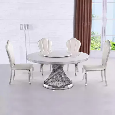 Produktbild von Runder Tisch Goldener Fuß Chrom Rundtisch Tische Esstische Luxus 130cm