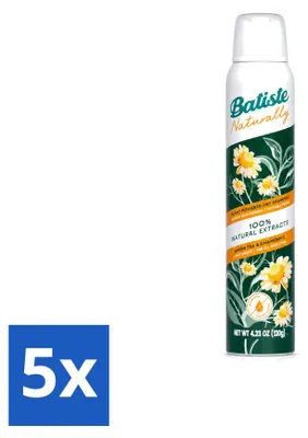 Zdjęcie produktu dla 5 sztuk szamponu suchy Batiste Naturally, zapach zielonej herbaty i rumianku, pojemność 200 ml - zestaw ekonomiczny