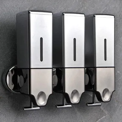 Immagine prodotto di Supporto da parete per bagno con dispenser argentato per sapone e lozione da 1500 ml