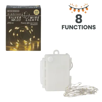 Produktbild von LED Lichterkette warmweiß 195 cm 40 LEDs mit Timer für Innen und Außen Batterie