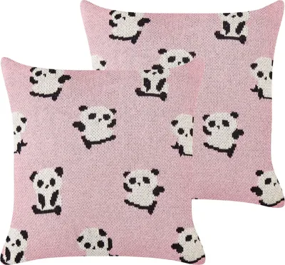 Produktbild von BELIANI Dekokissen 2er-Set rosa Baumwollbezug 45 x 45 cm Pandamuster Kinderzimmer-Accessoire
