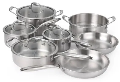 Obrázok produktu pre Sada kuchynského riadu – sada hrncov – 11-dielna – 3-vrstvová – nerezová oceľ 304 – vhodná pre indukčné varné dosky – sklenené pokrievky – strieborná