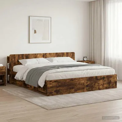Image de Armoire de tête de lit avec rangement vidaXL en bois d'ingénierie chêne fumé