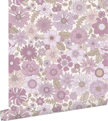 Imagen del producto de ESTAhome papel pintado flores retro morado lila 50 x 900 cm