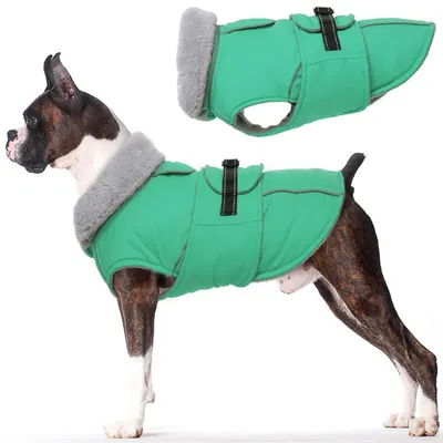 Immagine prodotto di Cappotto per cani, inverno, caldo, impermeabile, gilet in pile, colore verde, taglia M