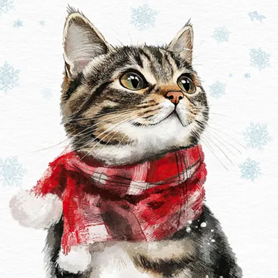 Produktbild von Servietten Papier 33x33cm 3-lagig Katze mit Weihnachtshalstuch 20 Stück