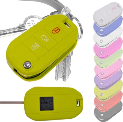 Produktbild von Auto Schlüssel Hülle Silikon Schutz Cover Apfelgrün kompatibel mit Peugeot 208 301 308 508 5008 2008 Expert Citroen C3 C4 Spacetourer Traveller 3 Tasten Klappschlüssel