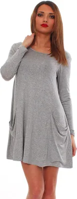 Produktbild von Damen Tunika Langarmkleid Damen Minikleid Kurzarmkleid Kleid mit Taschen Model 6514 Melange langarm M