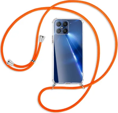 Produktbild von Handykette Backcover-Schutzhülle mit Band (Metall silberfarben) für Honor X8 - neonorange