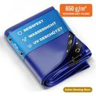 Produktbild von NEMAXX® Abdeckplane wasserdicht 300x200 cm – PVC Gewebeplane 650 g/m², UV-beständig, winterfest, mit Ösen – für Holz, Garten, Dach & Bau – Blau