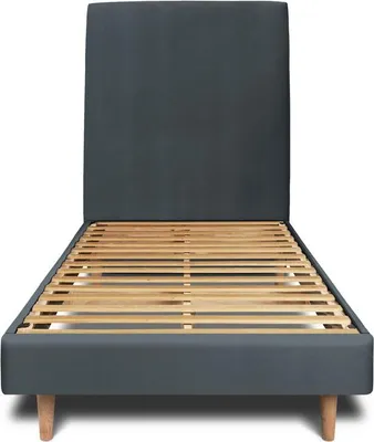 Produktbild von Bett mit gepolstertem Kopfteil – Samtstoff - 90 x 200 cm