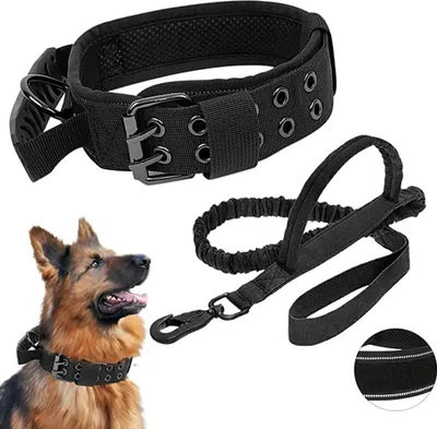 Produktbild von Taktische verstellbare Hundehalsschlaufe mit Griff reflektierend - robuste Metallschnalle militärisch - Leine - mittelgroße große Hunde L