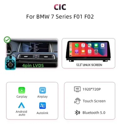 Zdjęcie produktu dla Radio multimedialne, ekran dotykowy, sterowanie głosowe, kompatybilne z modelem BMW serii 7 (F01, F02), system CIC