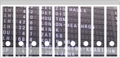 Produktbild von Wallario Ordnerrücken Sticker, selbstklebend für breite Ordner, 9 Stück, Motiv Flughafen Abflugtafel