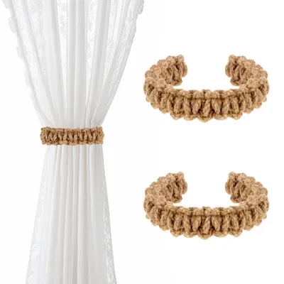 Produktbild von 2 Stück Boho-Gardinenhalter aus Baumwollseil, elegant, rustikal, für Zuhause, Außenbereich, Schlafzimmer, Büro, Dekoration