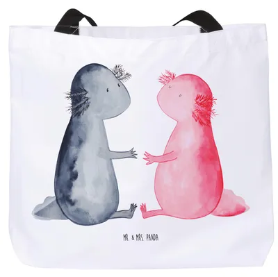 Produktbild von Mr. & Mrs. Panda Schultasche Axolotl Liebe - Weiß - Geschenk, Laptoptasche, Freund, Valentinstag, Einkaufstasche, Reisetasche, Tasche, Tote Bag